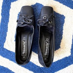 🖤 TAMARIS GENUINE LEATHER BOW DETAIL SQUARE TOE SMALL HEEL PUMPS!